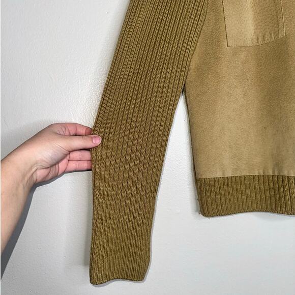 Anne Klein Vintage Wool & Suede Leather Cardigan Sweater Jacket Tan Brown Small - Picture 4 of 6